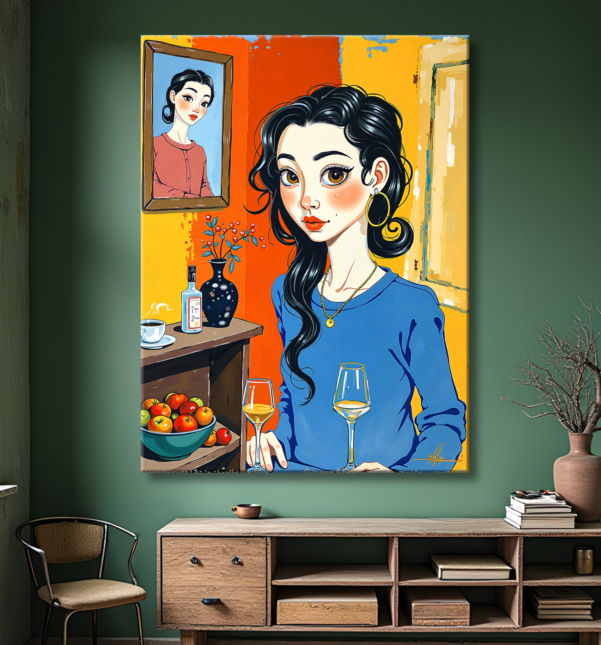 Tableau moderne : portrait inspiration cubiste avec decor