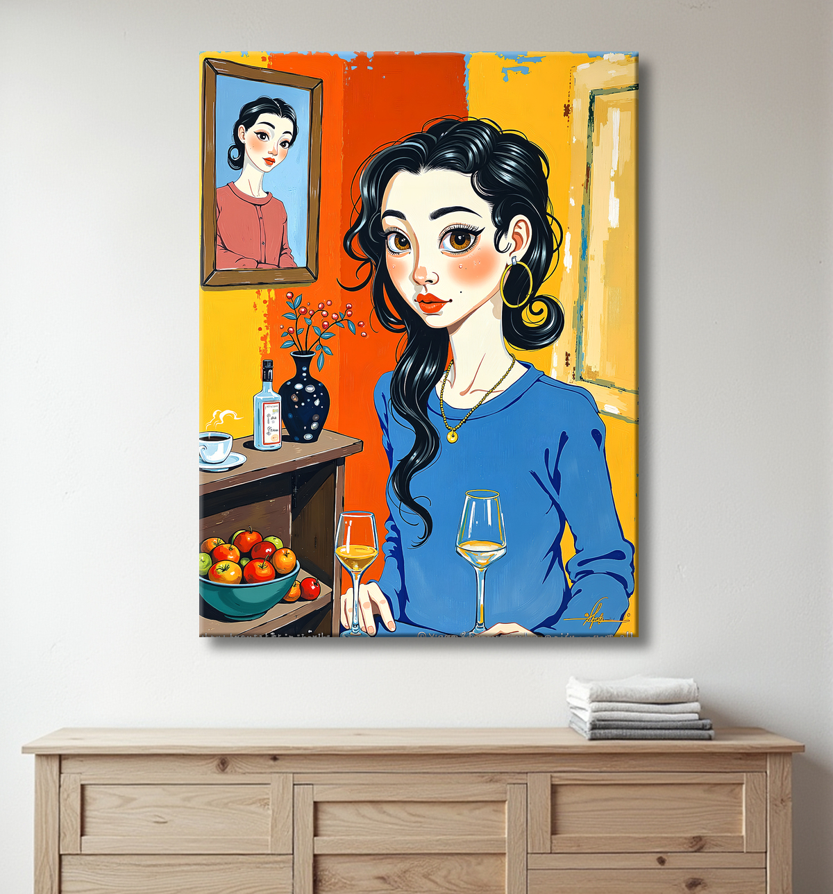 Tableau moderne : portrait inspiration cubiste avec decor