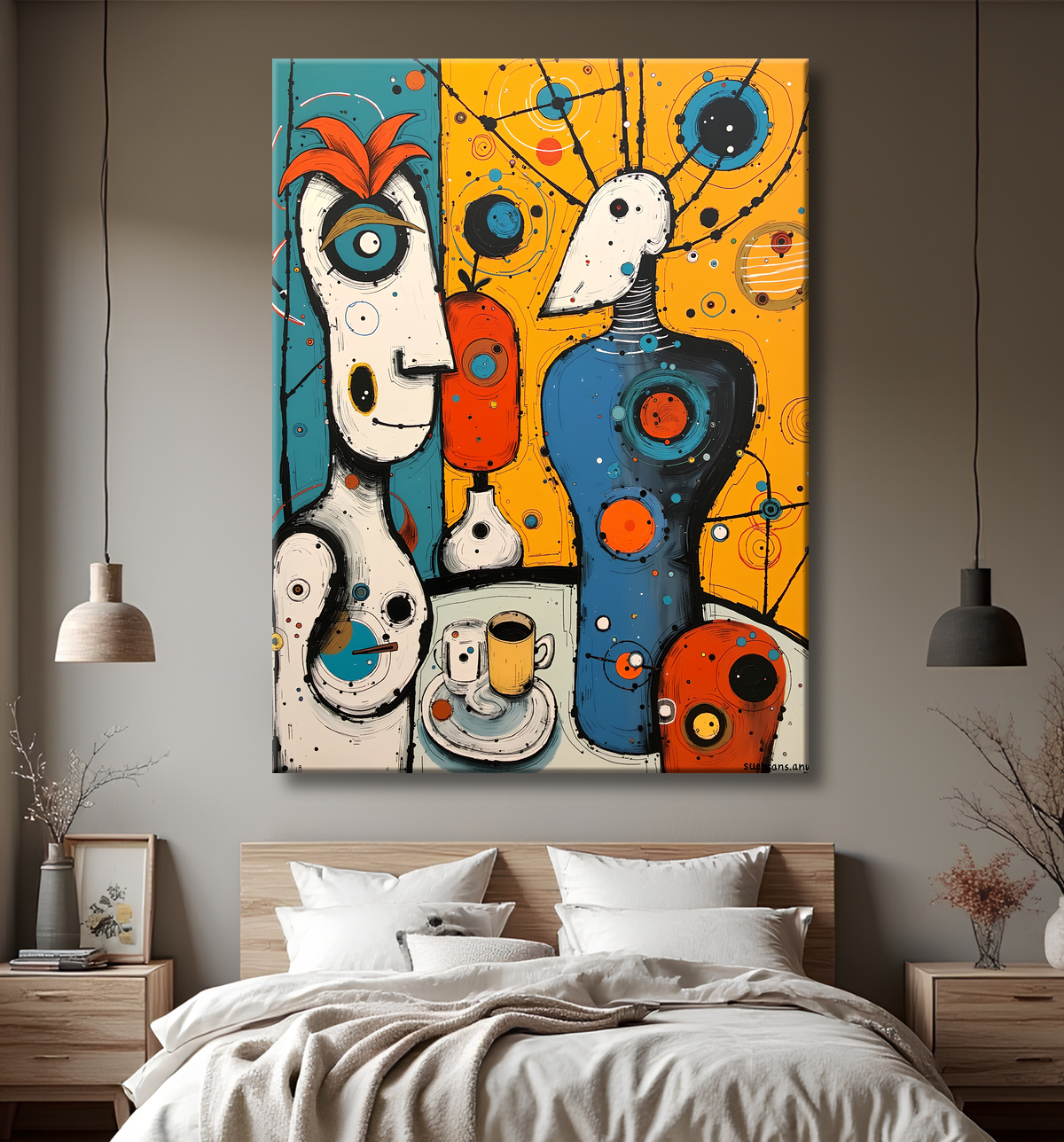 Tableau moderne : portrait inspiration cubiste avec decor