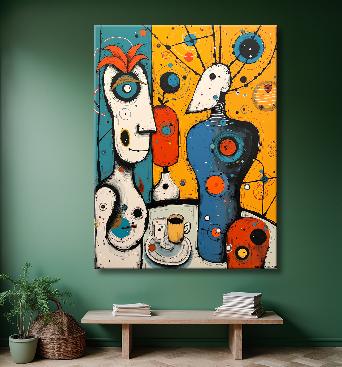 Tableau moderne : portrait inspiration cubiste avec decor