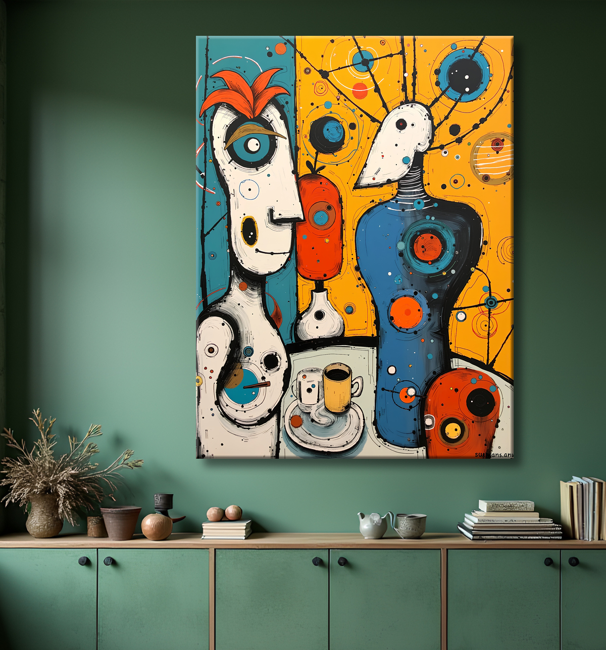 Tableau moderne : portrait inspiration cubiste avec decor