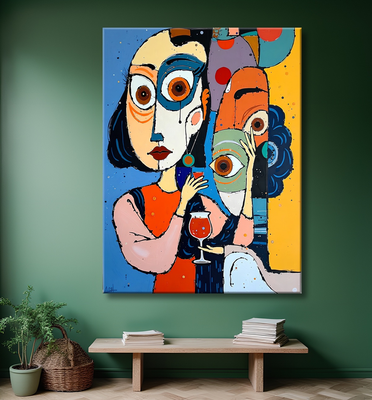 Tableau moderne : portrait inspiration cubiste avec decor