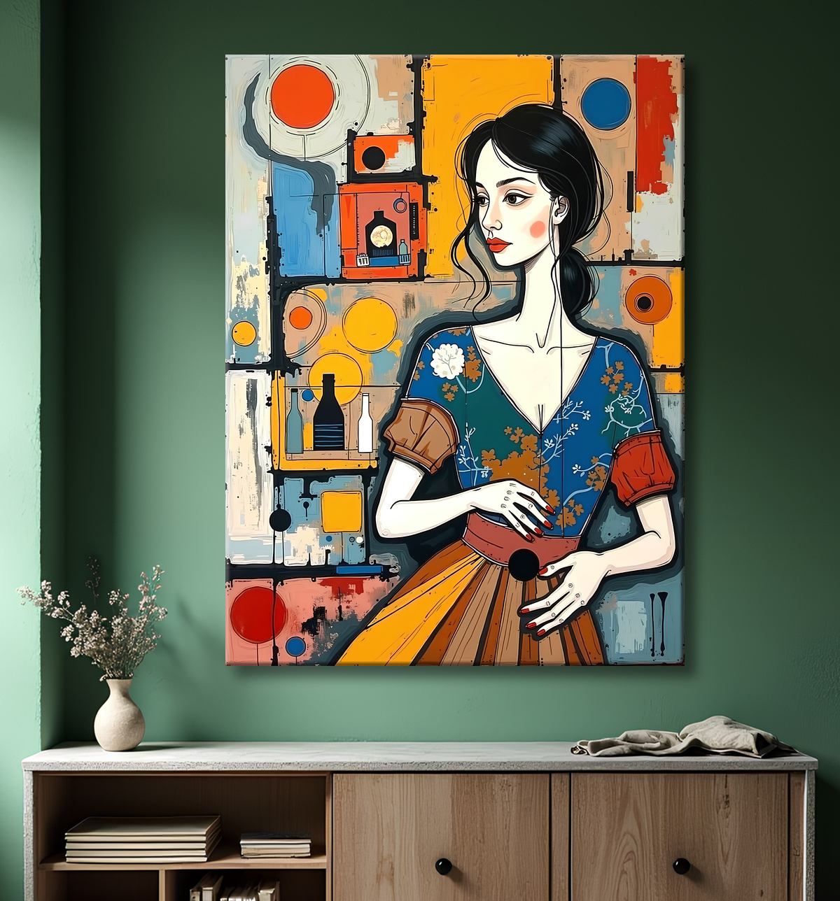Tableau moderne : portrait inspiration cubiste avec decor