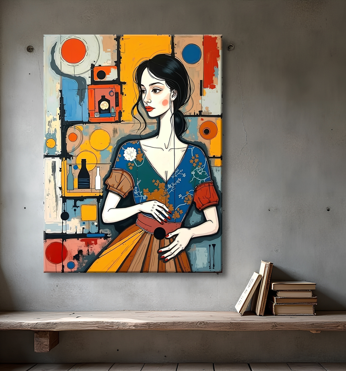 Tableau moderne : portrait inspiration cubiste avec decor