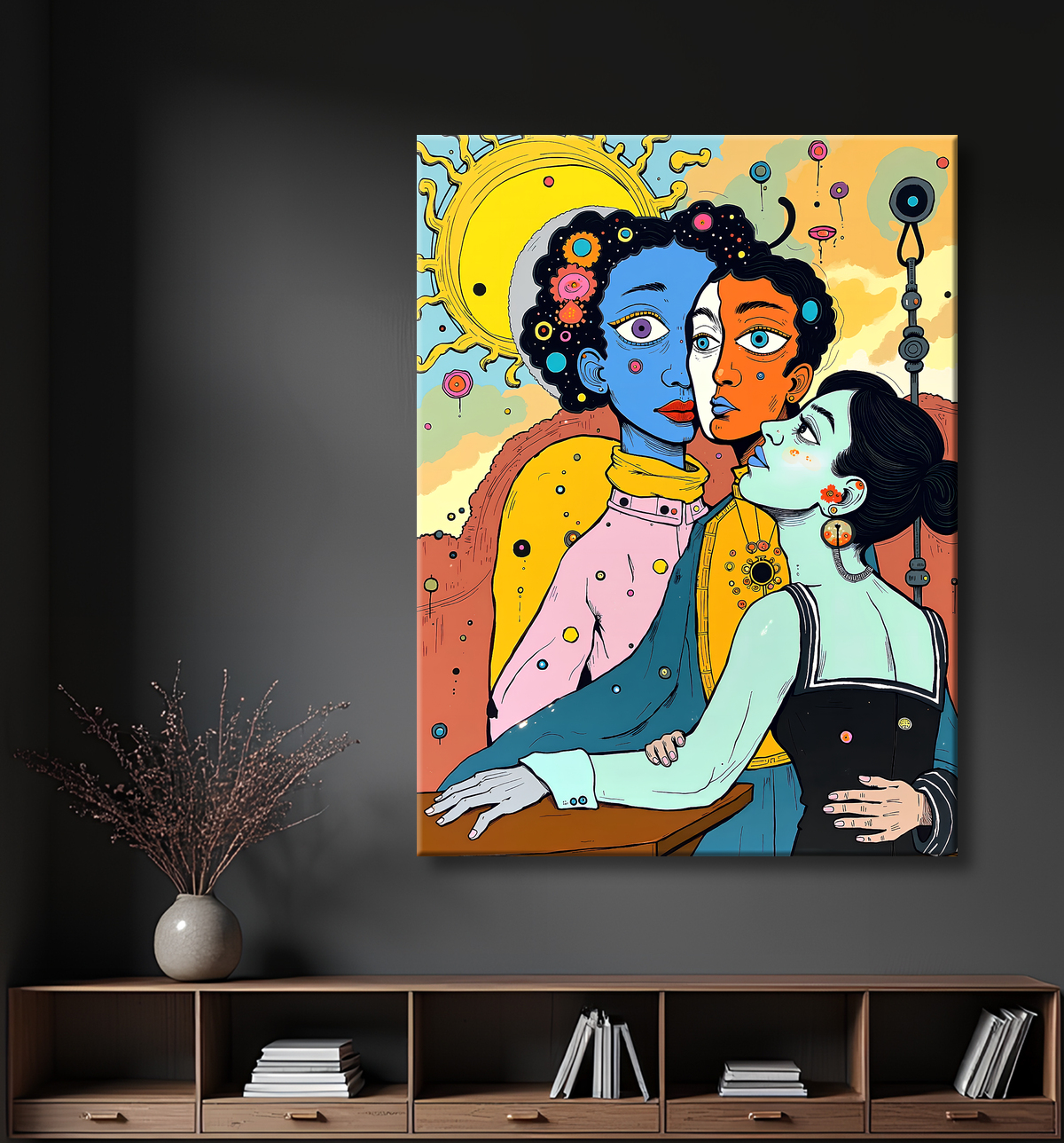 Tableau moderne : portrait inspiration cubiste avec decor