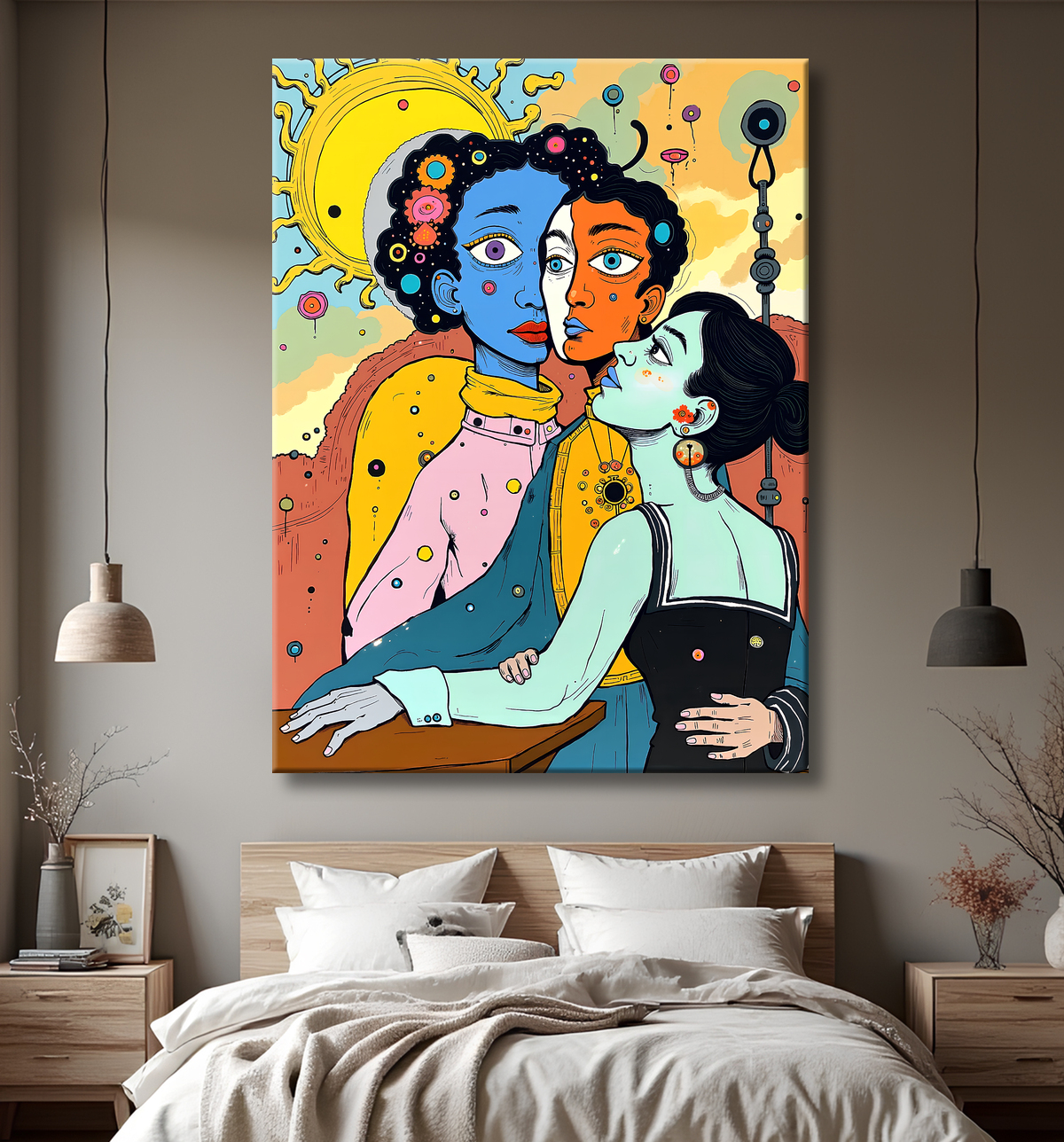 Tableau moderne : portrait inspiration cubiste avec decor