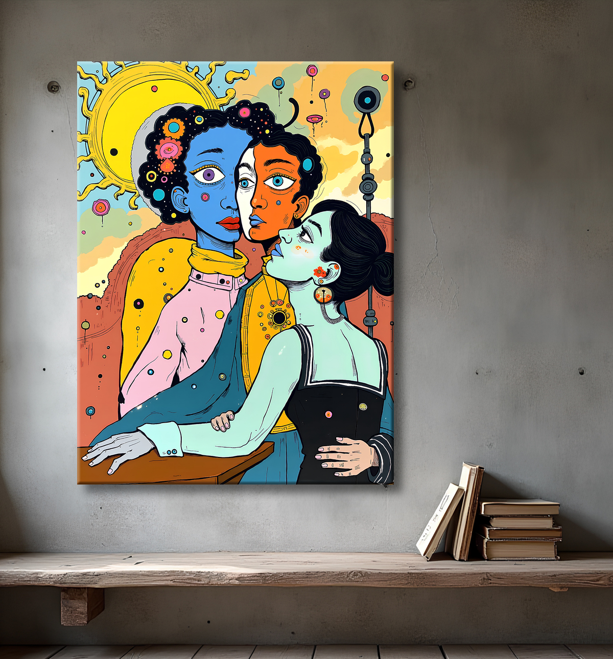 Tableau moderne : portrait inspiration cubiste avec decor