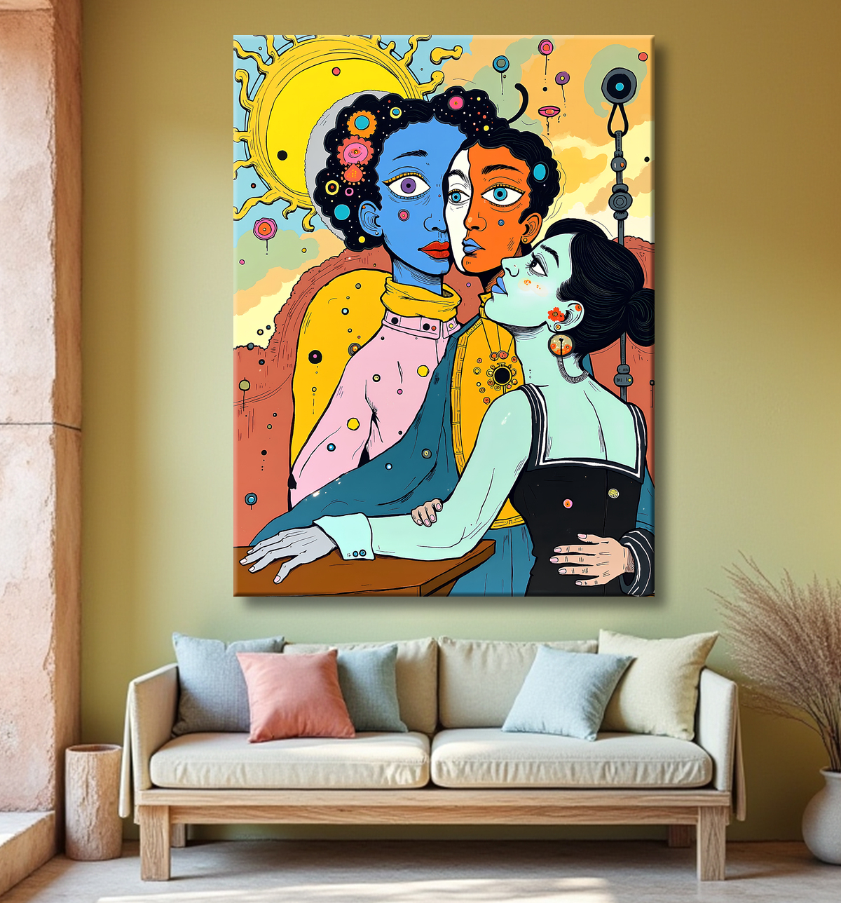 Tableau moderne : portrait inspiration cubiste avec decor