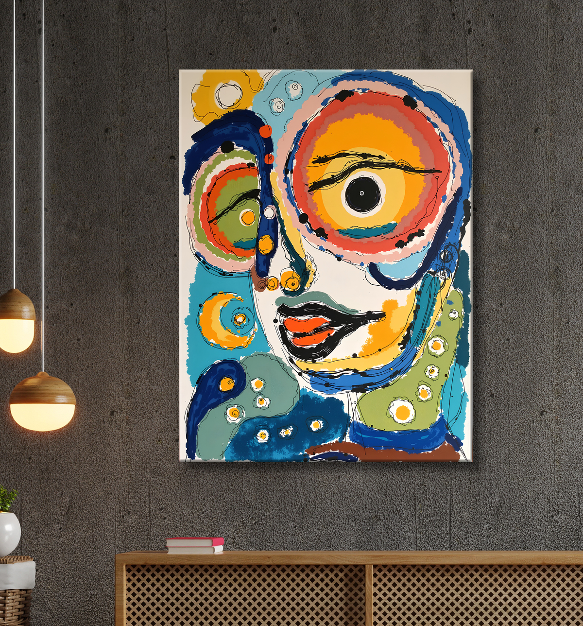Tableau moderne : portrait inspiration cubiste avec decor