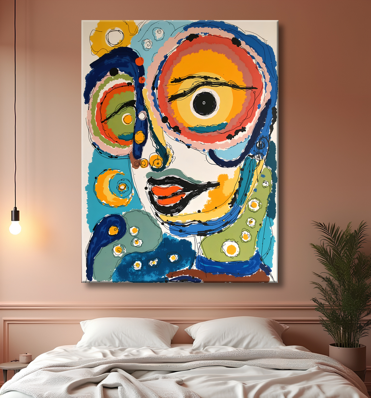 Tableau moderne : portrait inspiration cubiste avec decor