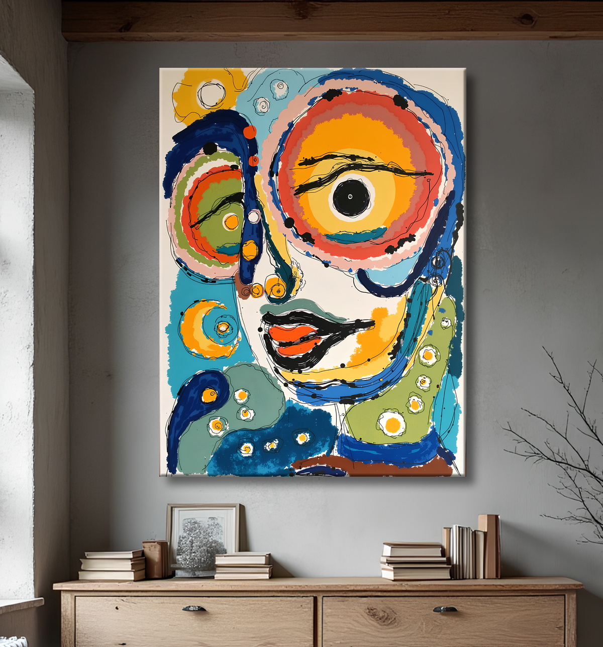 Tableau moderne : portrait inspiration cubiste avec decor