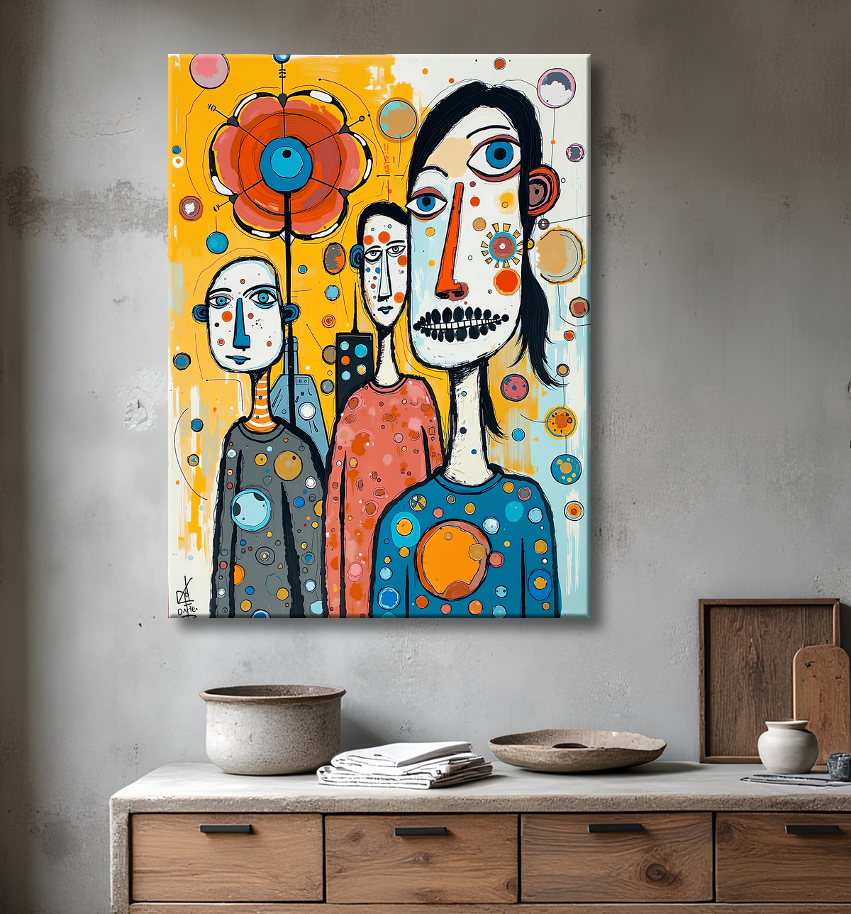 Tableau moderne : portrait inspiration cubiste avec decor