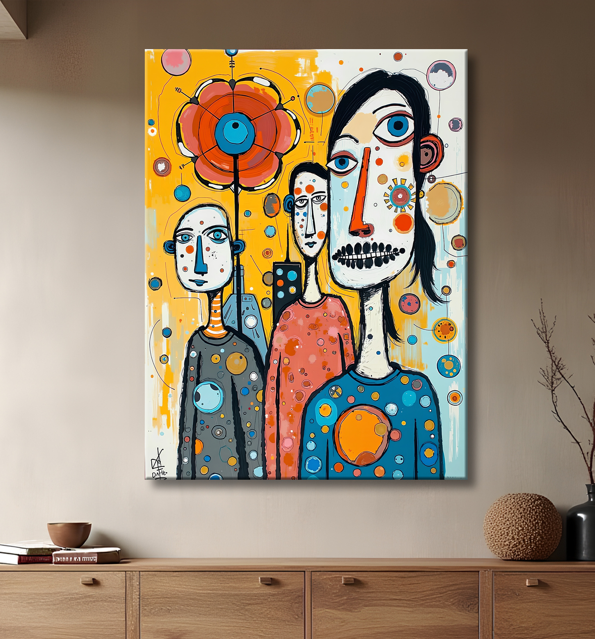 Tableau moderne : portrait inspiration cubiste avec decor