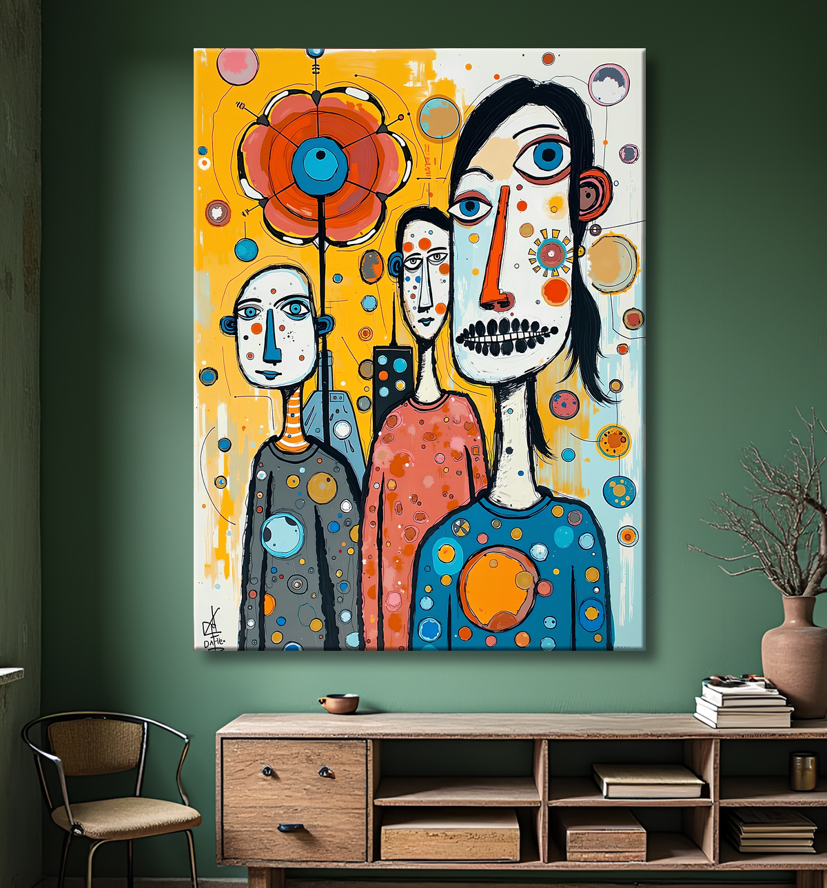 Tableau moderne : portrait inspiration cubiste avec decor