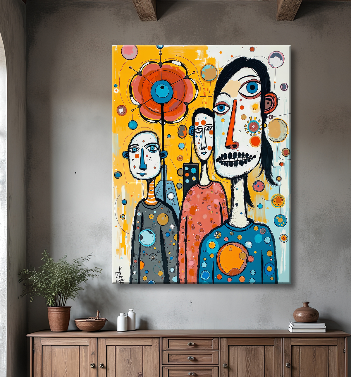 Tableau moderne : portrait inspiration cubiste avec decor