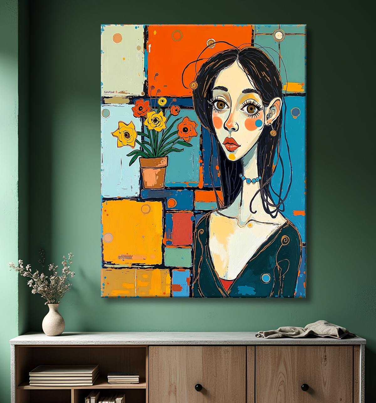 Tableau moderne : portrait inspiration cubiste avec decor