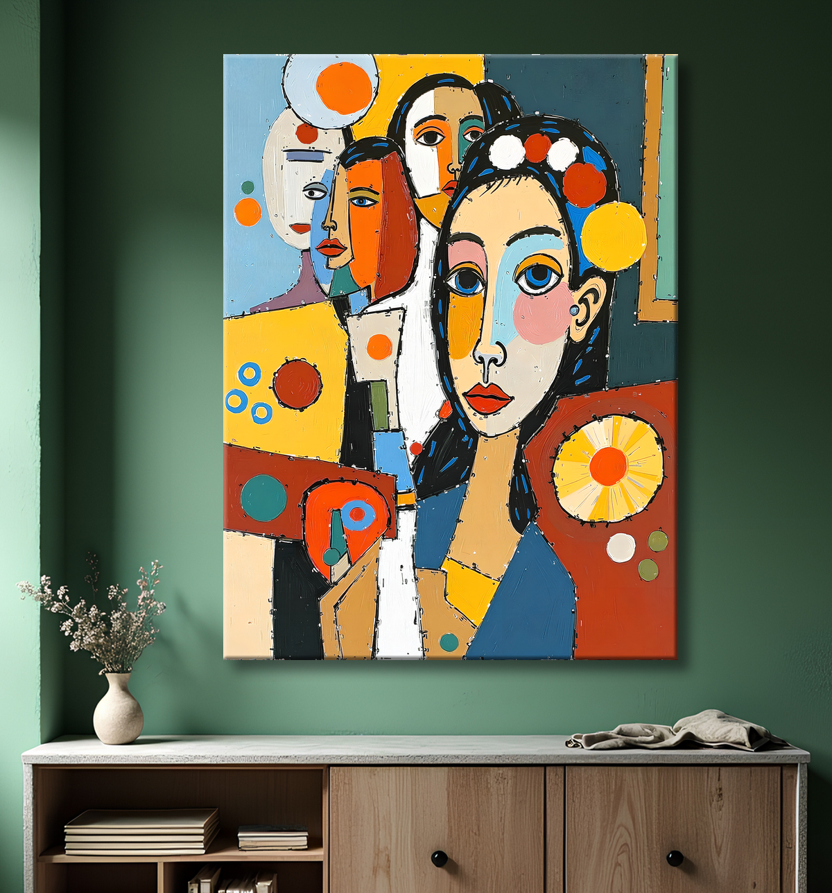 Tableau moderne : portrait inspiration cubiste avec decor