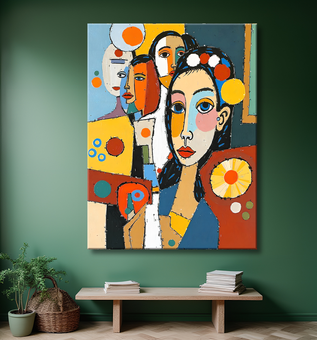 Tableau moderne : portrait inspiration cubiste avec decor