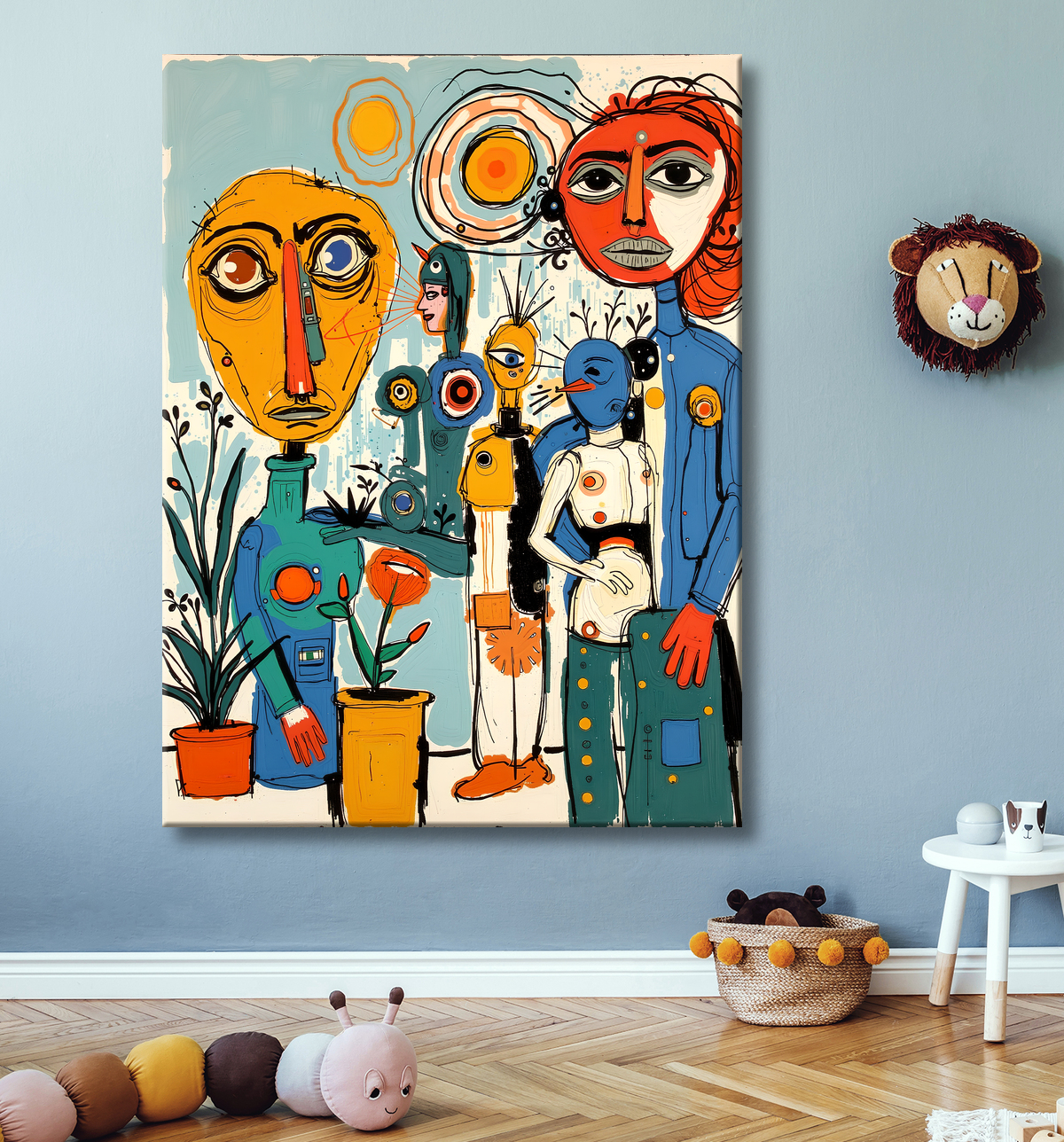 Tableau moderne : portrait inspiration cubiste avec decor