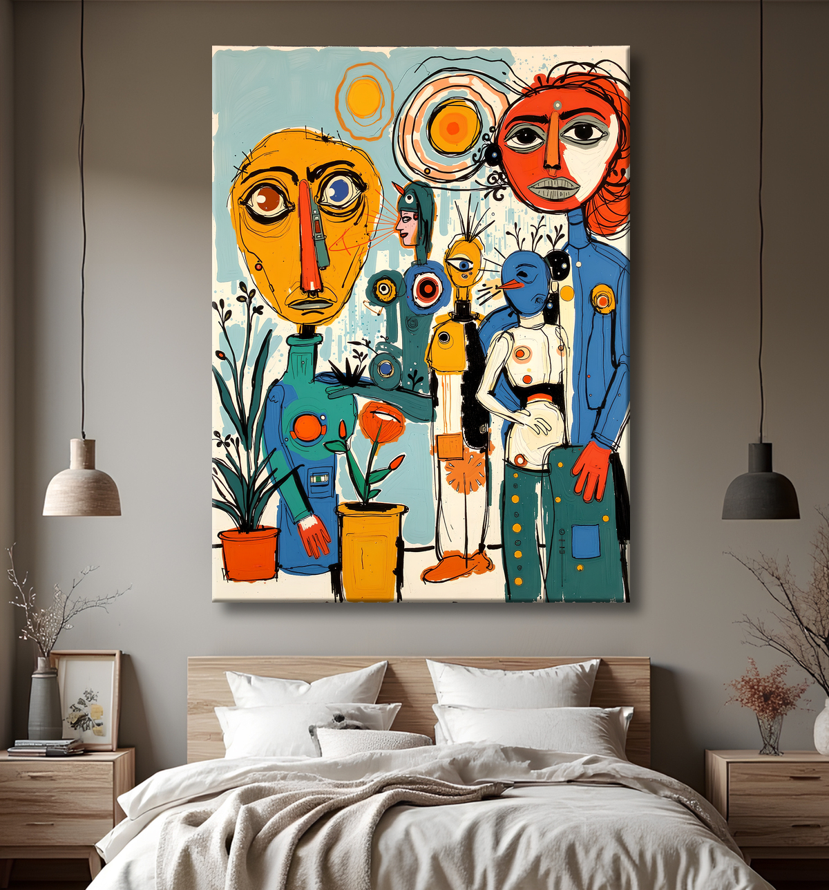 Tableau moderne : portrait inspiration cubiste avec decor