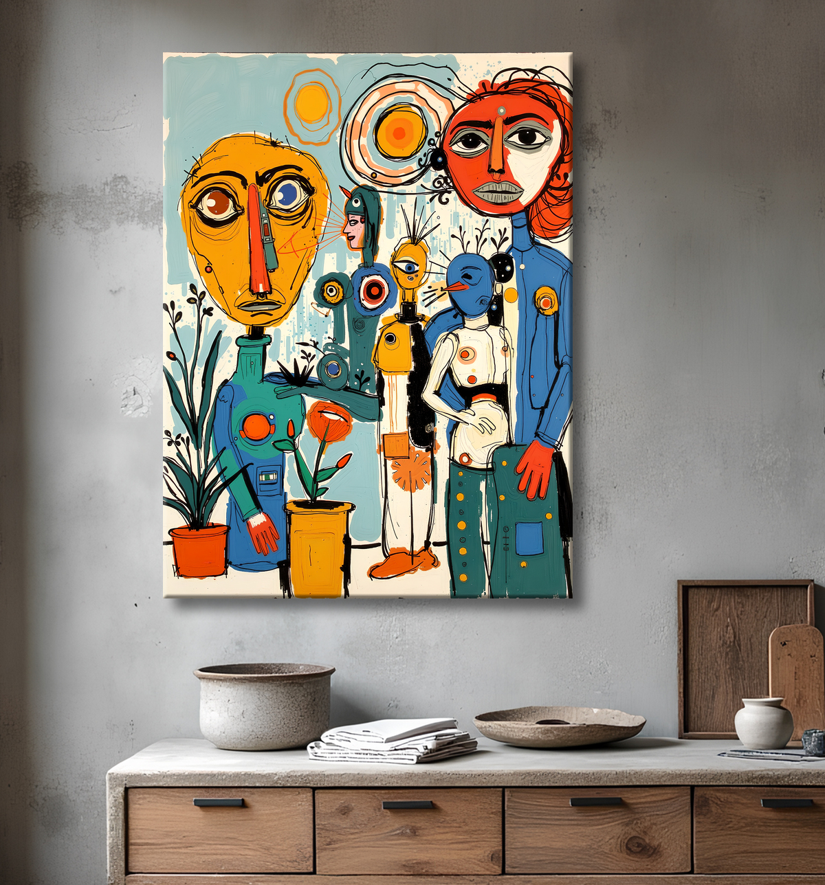 Tableau moderne : portrait inspiration cubiste avec decor