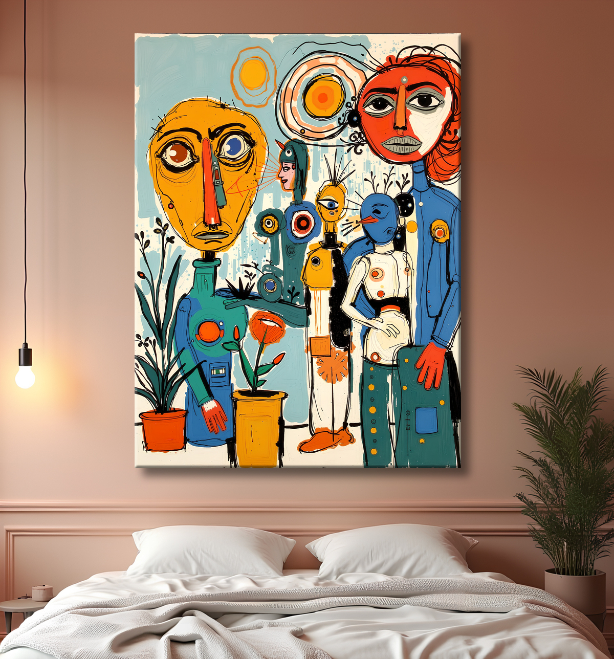 Tableau moderne : portrait inspiration cubiste avec decor