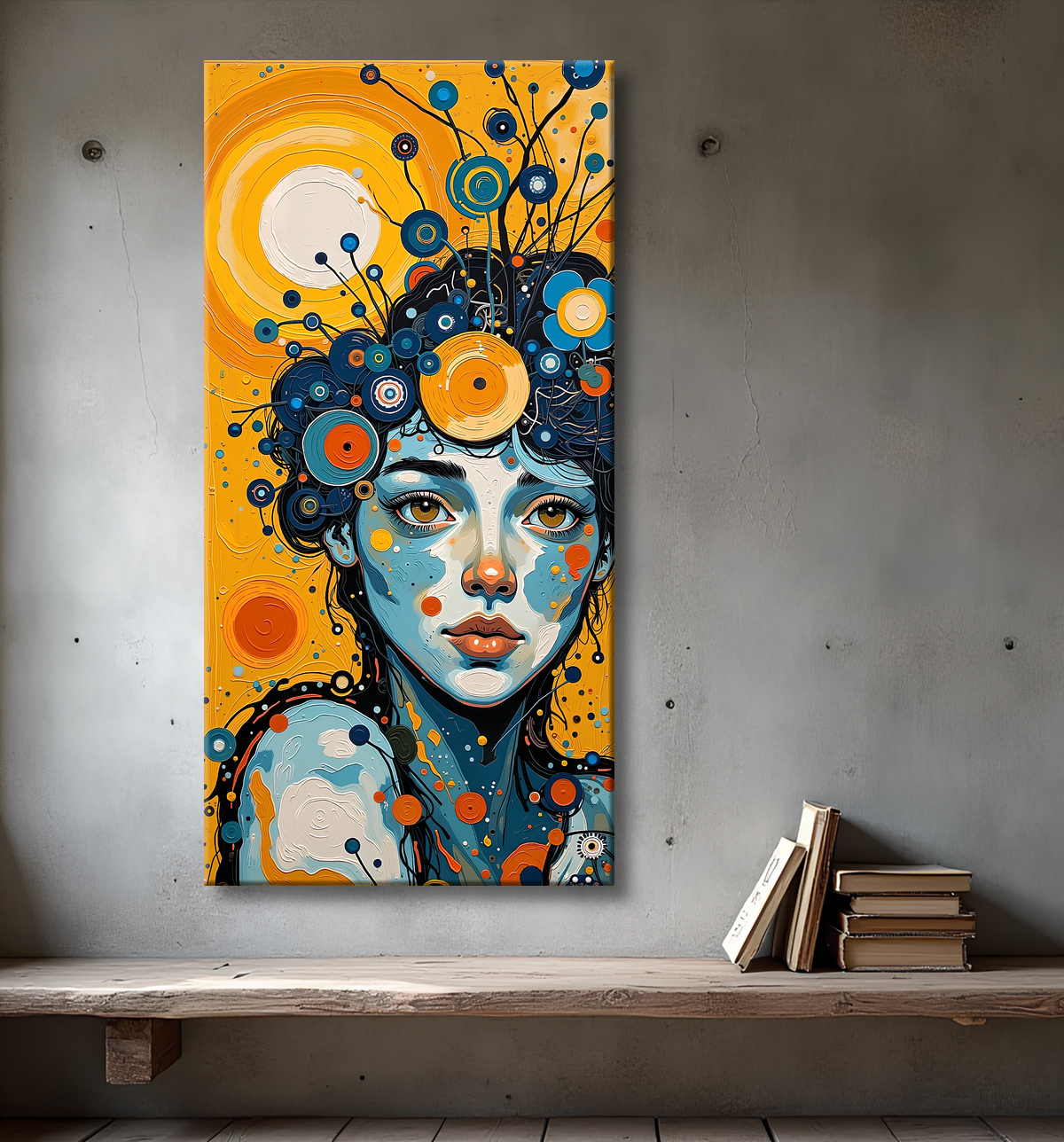 Tableau moderne : portrait inspiration cubiste avec decor
