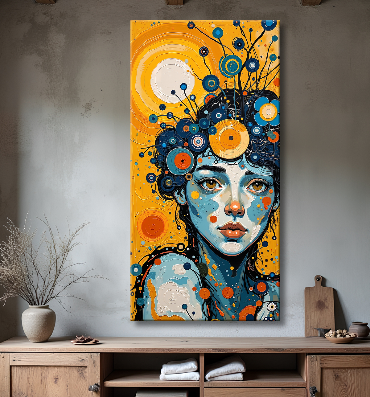 Tableau moderne : portrait inspiration cubiste avec decor