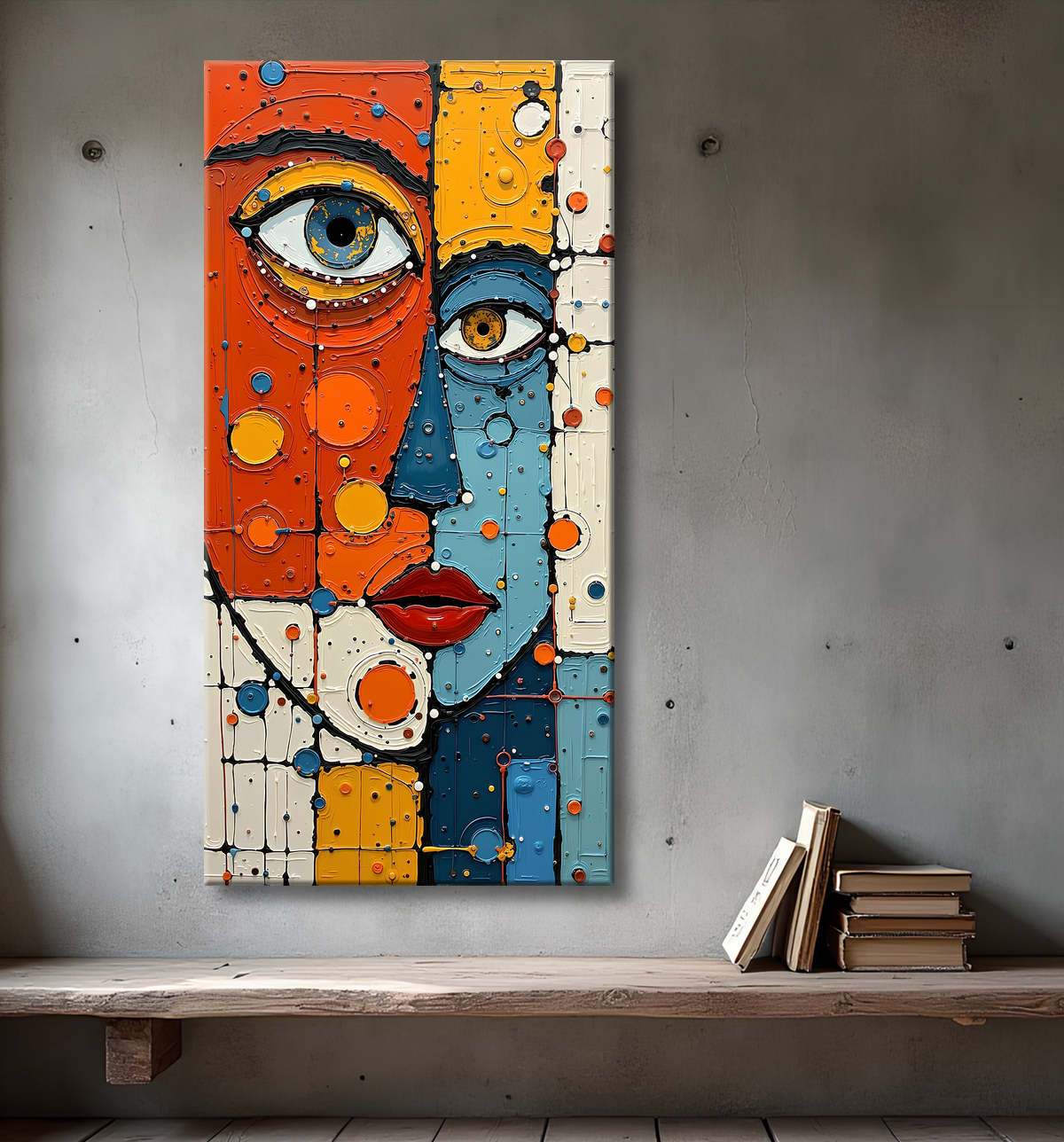 Tableau moderne : portrait inspiration cubiste avec decor