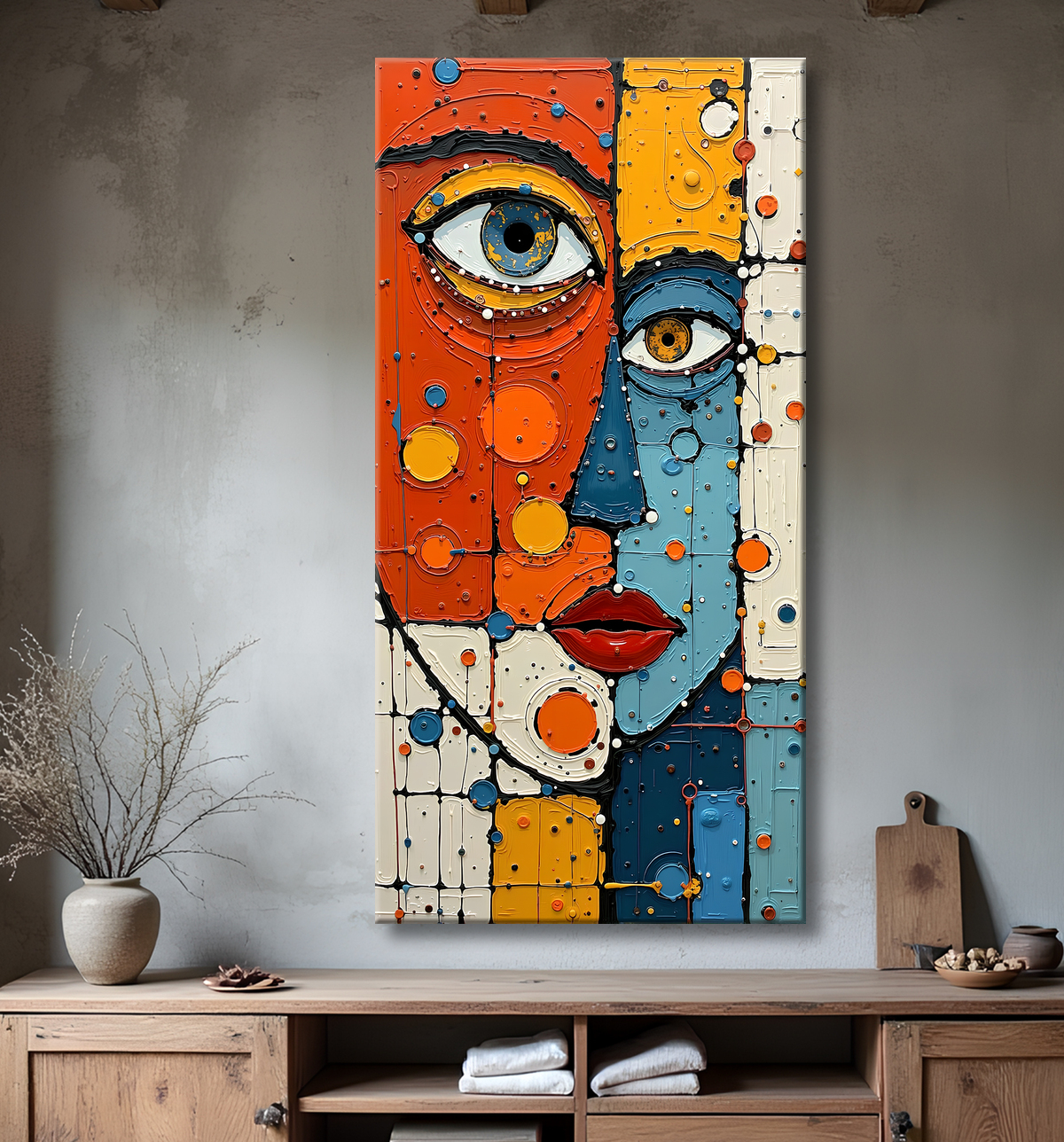 Tableau moderne : portrait inspiration cubiste avec decor