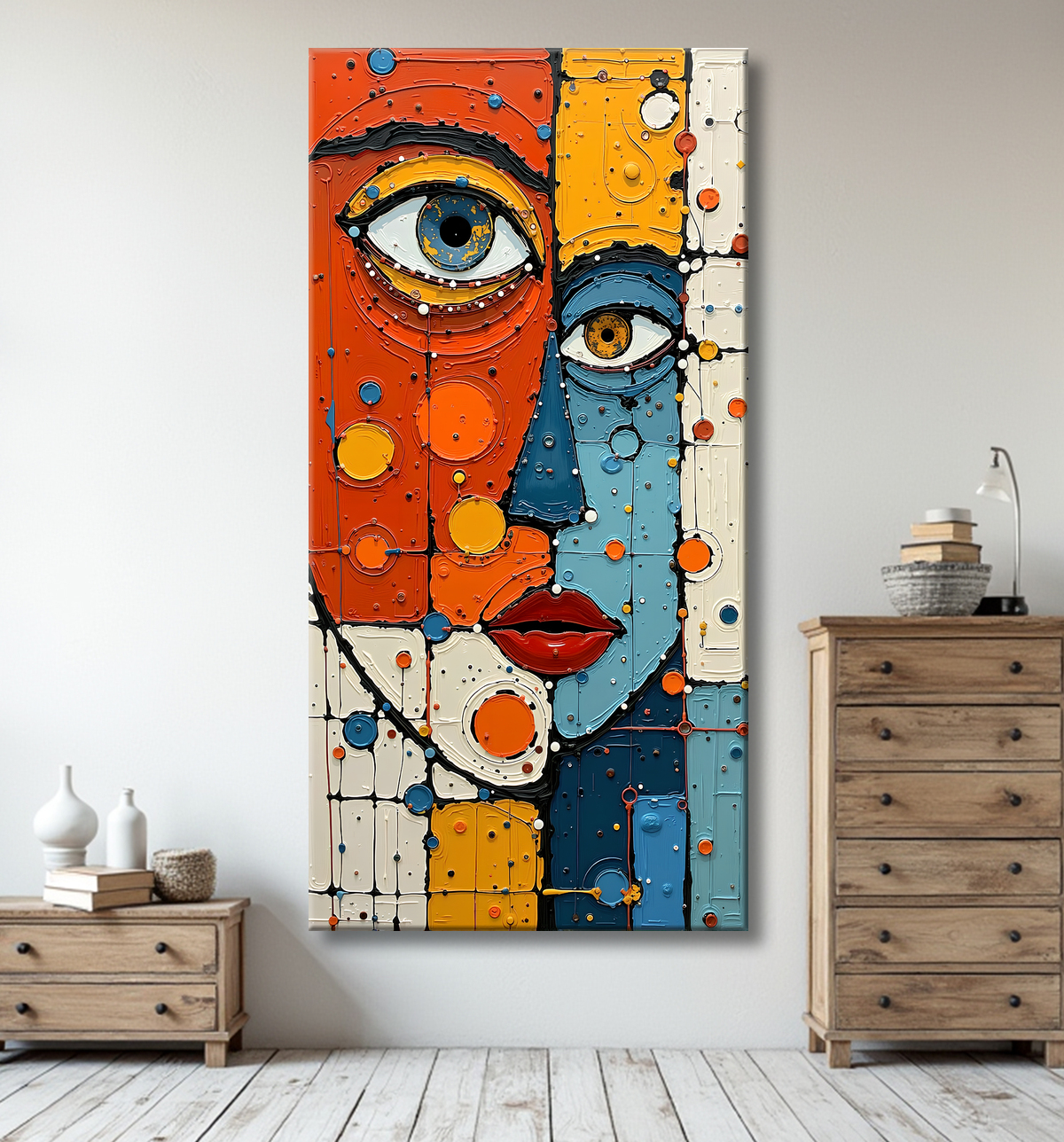 Tableau moderne : portrait inspiration cubiste avec decor