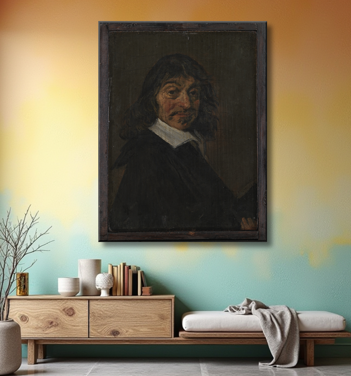 Reproduction Portrait of René Descartes (1596-1650) de Hals, Frans avec decor