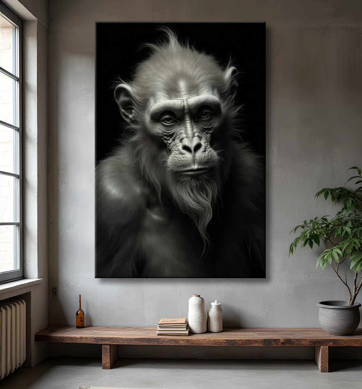 Tableau singe - Portrait chimpanzé studio avec decor