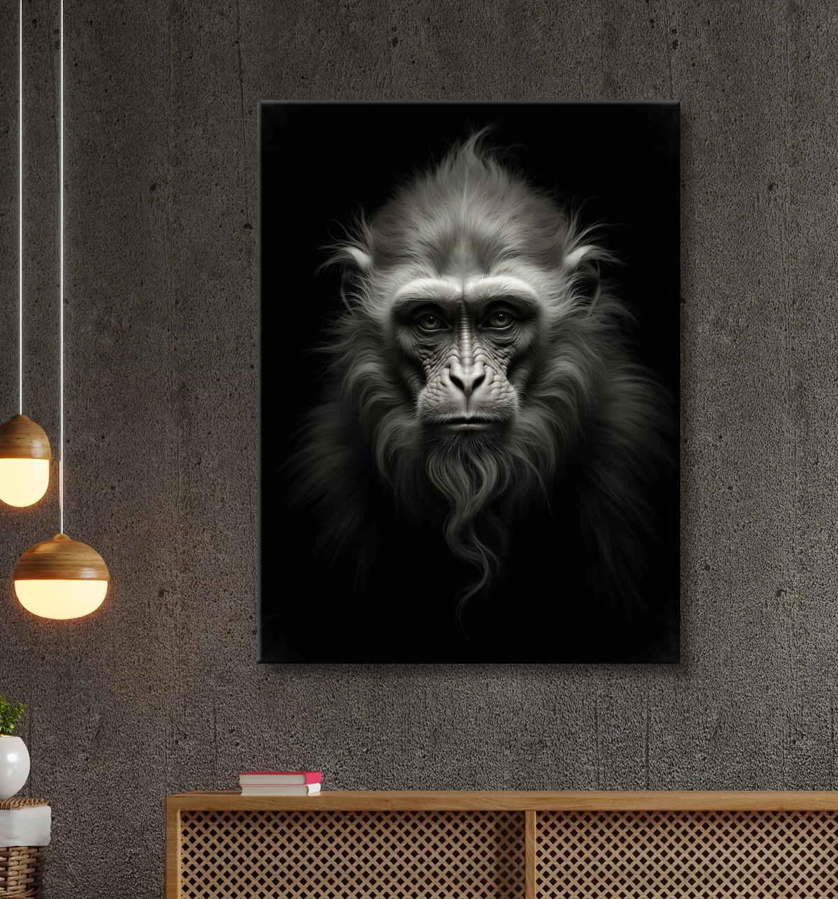 Tableau singe - Portrait chimpanzé studio avec decor