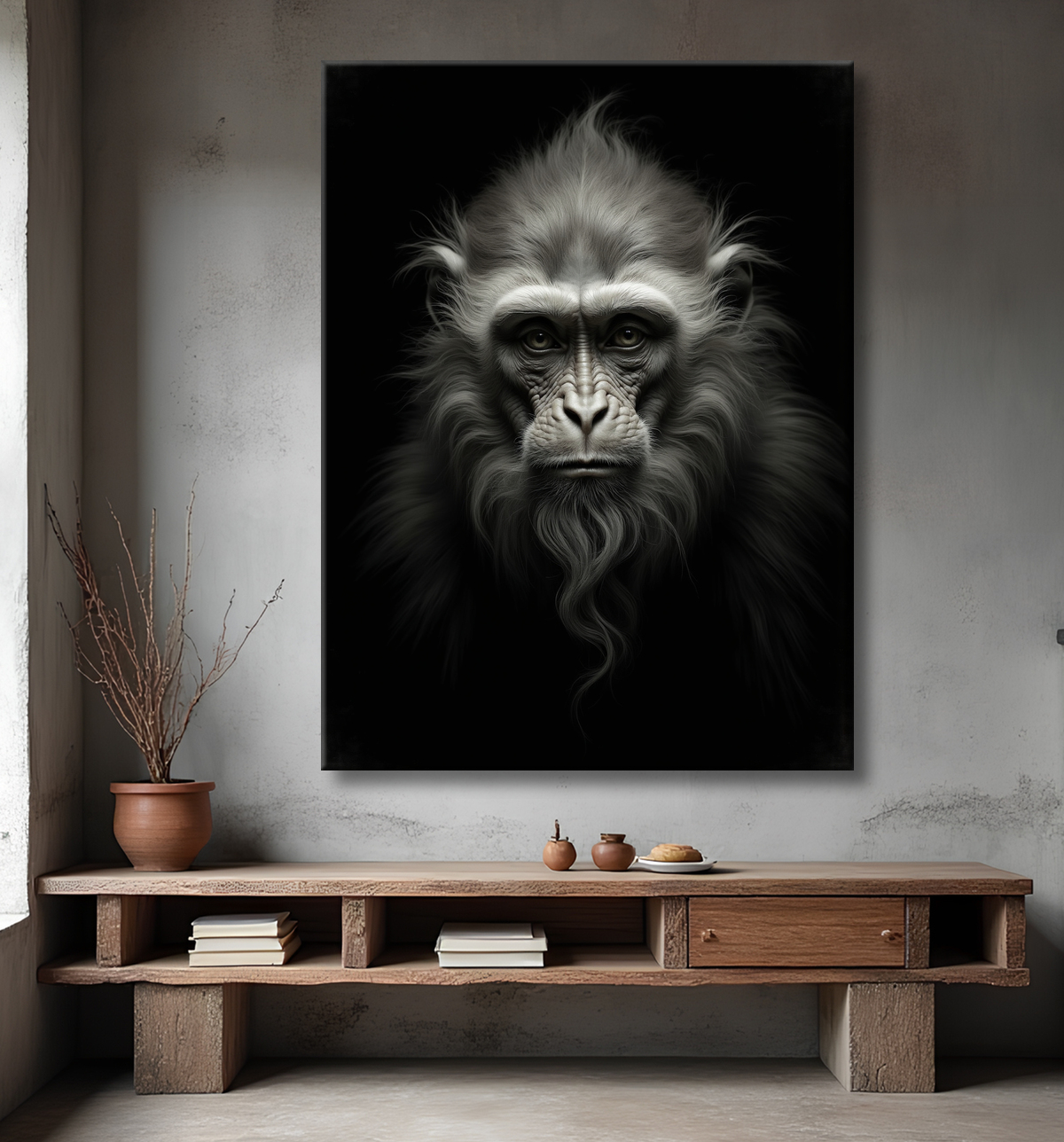 Tableau singe - Portrait chimpanzé studio avec decor