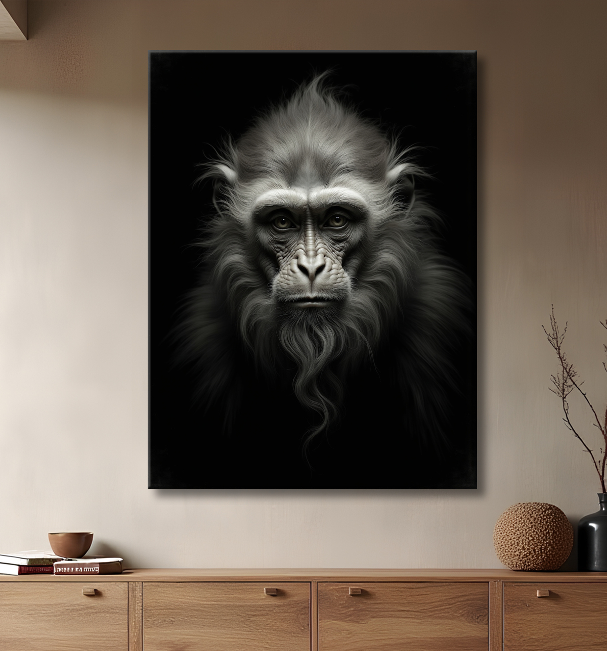Tableau singe - Portrait chimpanzé studio avec decor