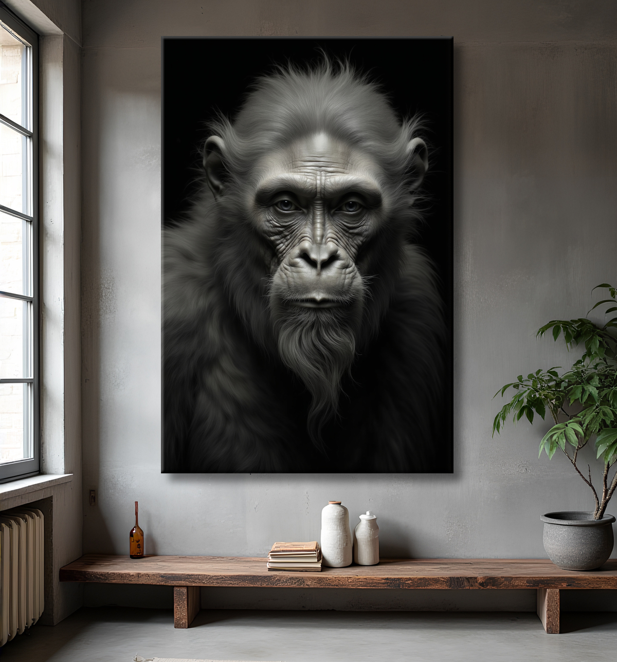 Tableau singe - Portrait chimpanzé studio avec decor