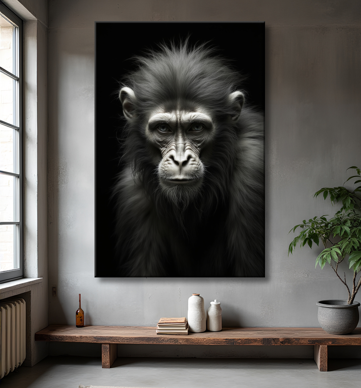 Tableau singe - Portrait chimpanzé studio avec decor