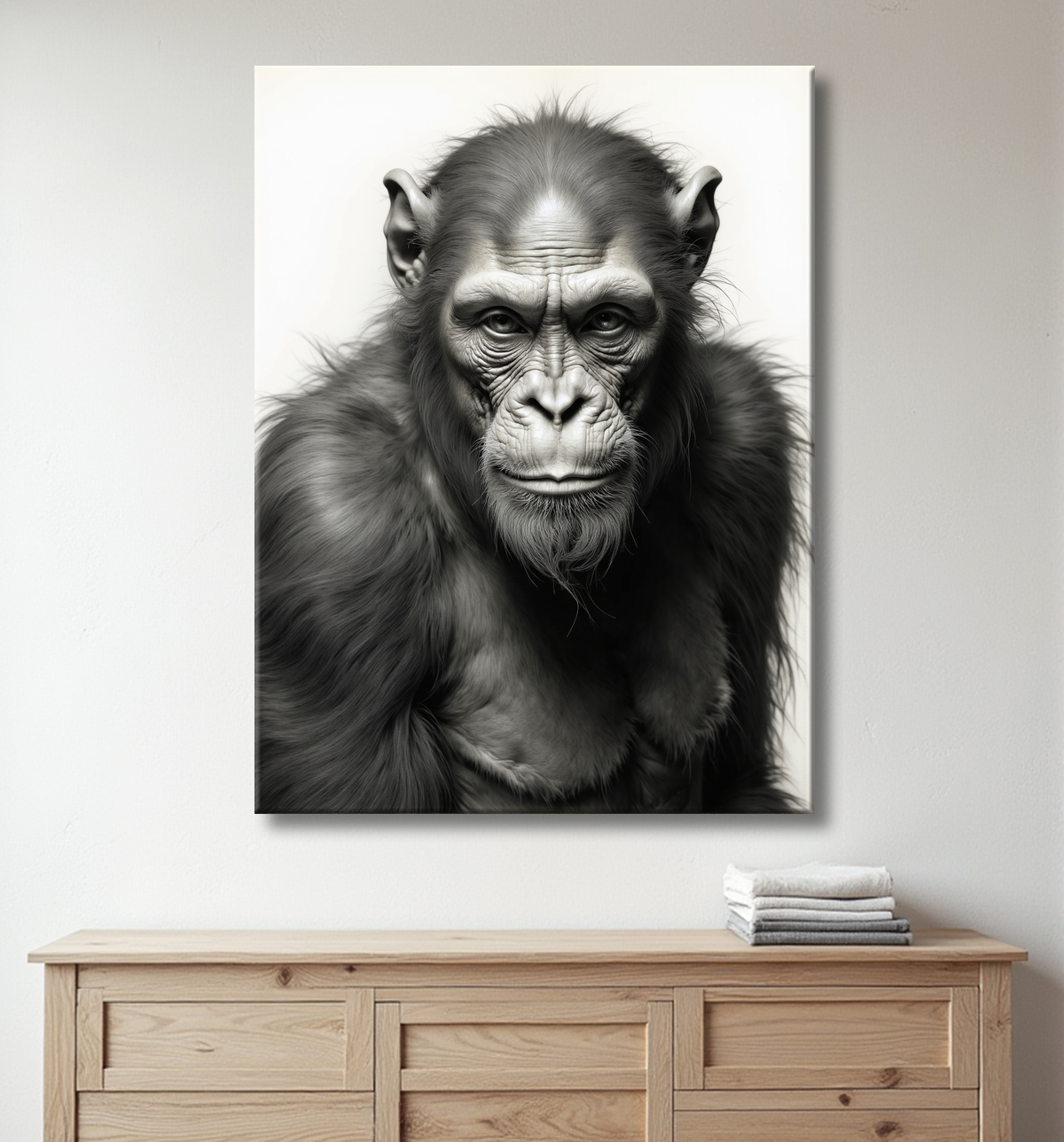 Tableau chimpanzé sur fond blanc - Photo d'art expressive avec decor