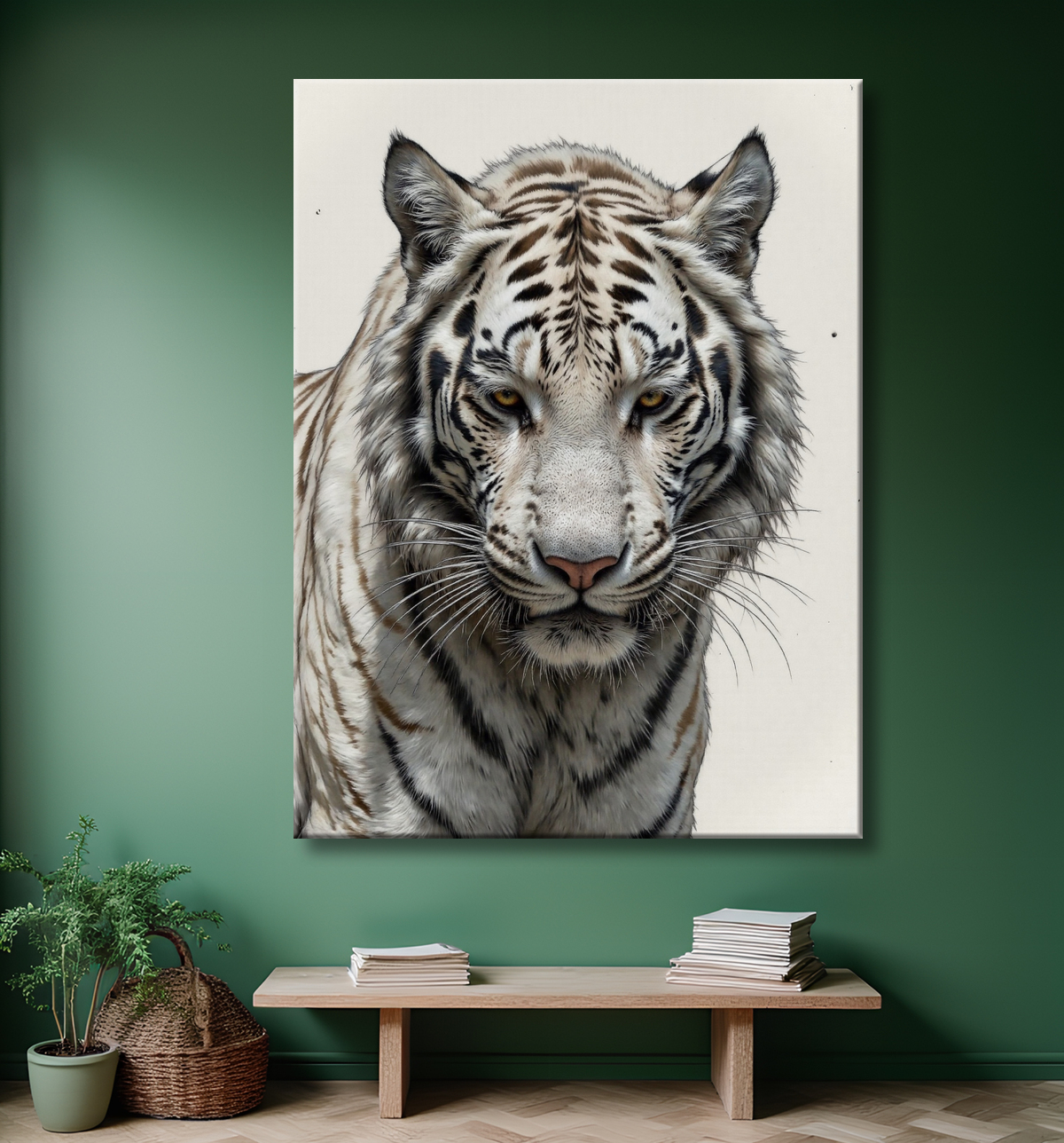 Tableau tigre blanc sur fond clair - Photo d'art décorative avec decor