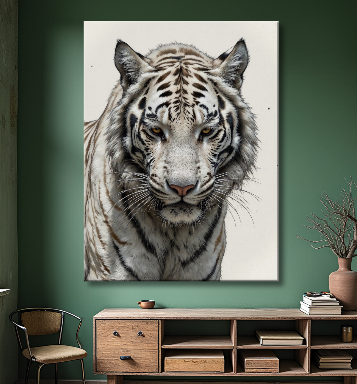 Tableau tigre blanc sur fond clair - Photo d'art décorative avec decor