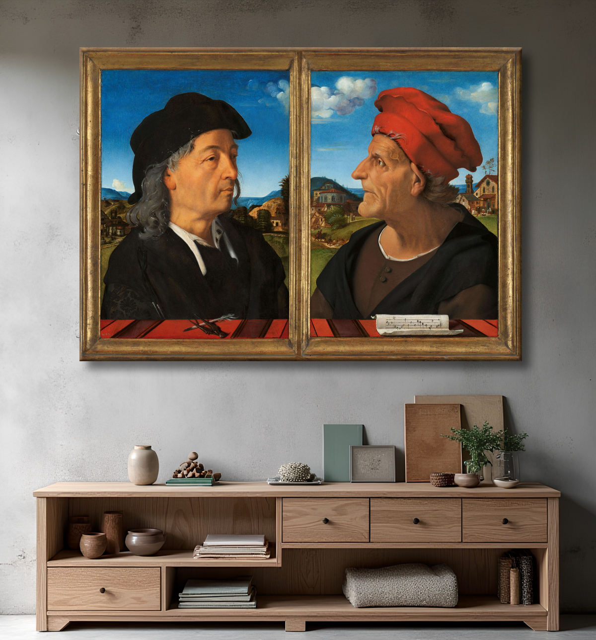 Reproduction Portraits de Giuliano et Francesco Giamberti da Sangallo de Piero di Cosimo avec decor