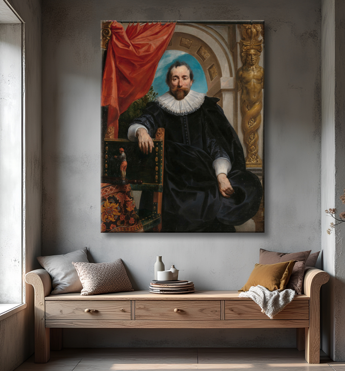 Reproduction Portraits de Rogier Le Witer et de sa femme, Catharina Behaghel de Jacques Jordaens avec decor