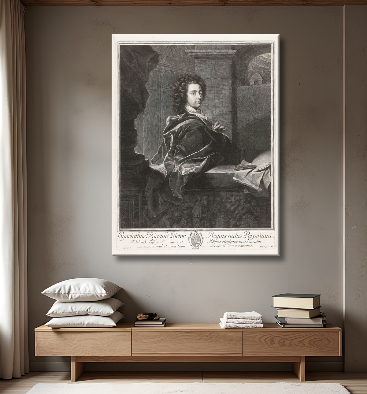 Reproduction Portret van Hyacinthe Rigaud de Gerard Edelinck avec decor