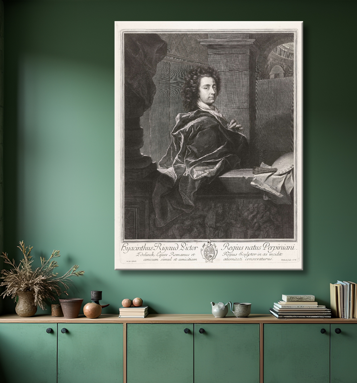 Reproduction Portret van Hyacinthe Rigaud de Gerard Edelinck avec decor