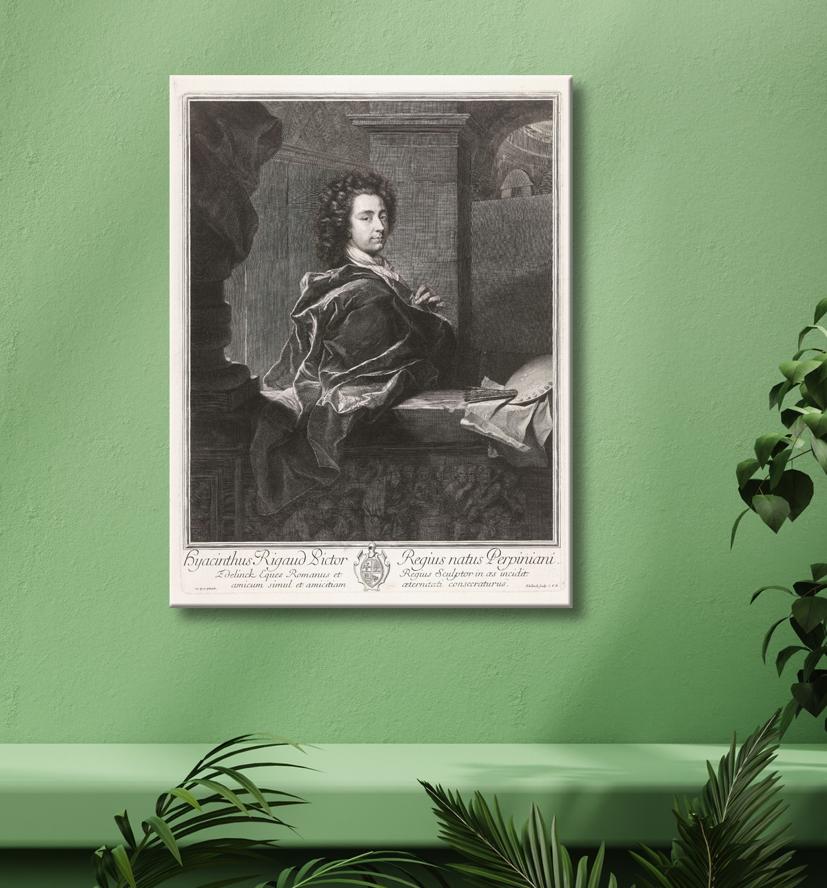 Reproduction Portret van Hyacinthe Rigaud de Gerard Edelinck avec decor
