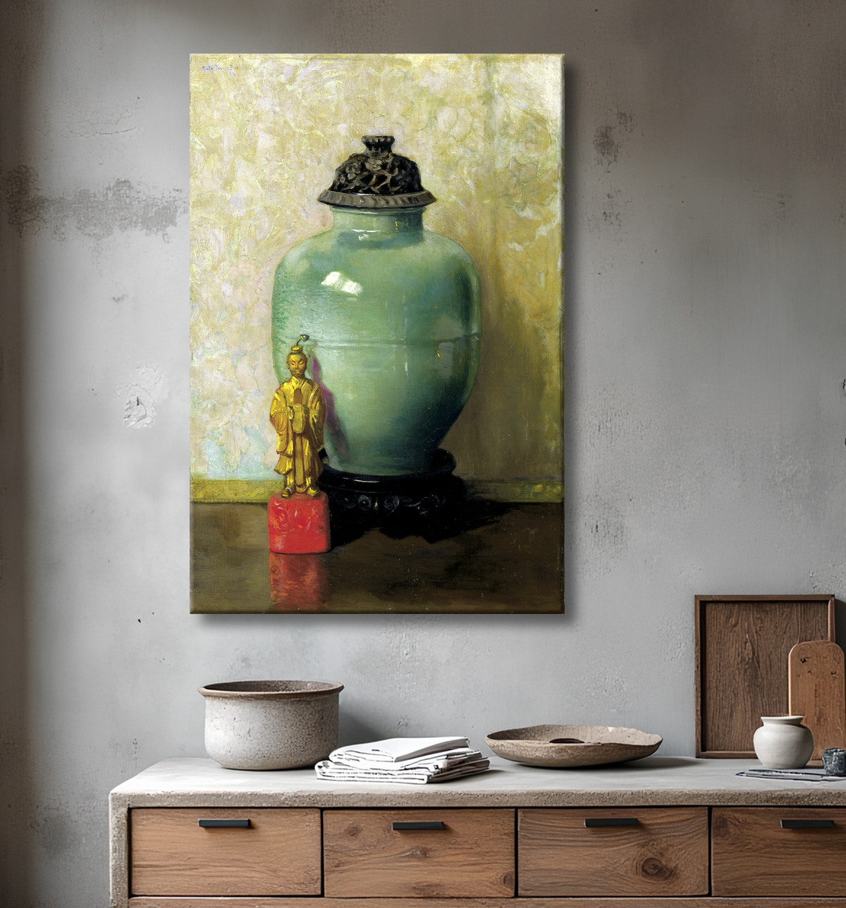 Reproduction Pot chinois vert de Ruth Payne Burgess, born Montpelier, VT 1865-died New York City 1934 avec decor