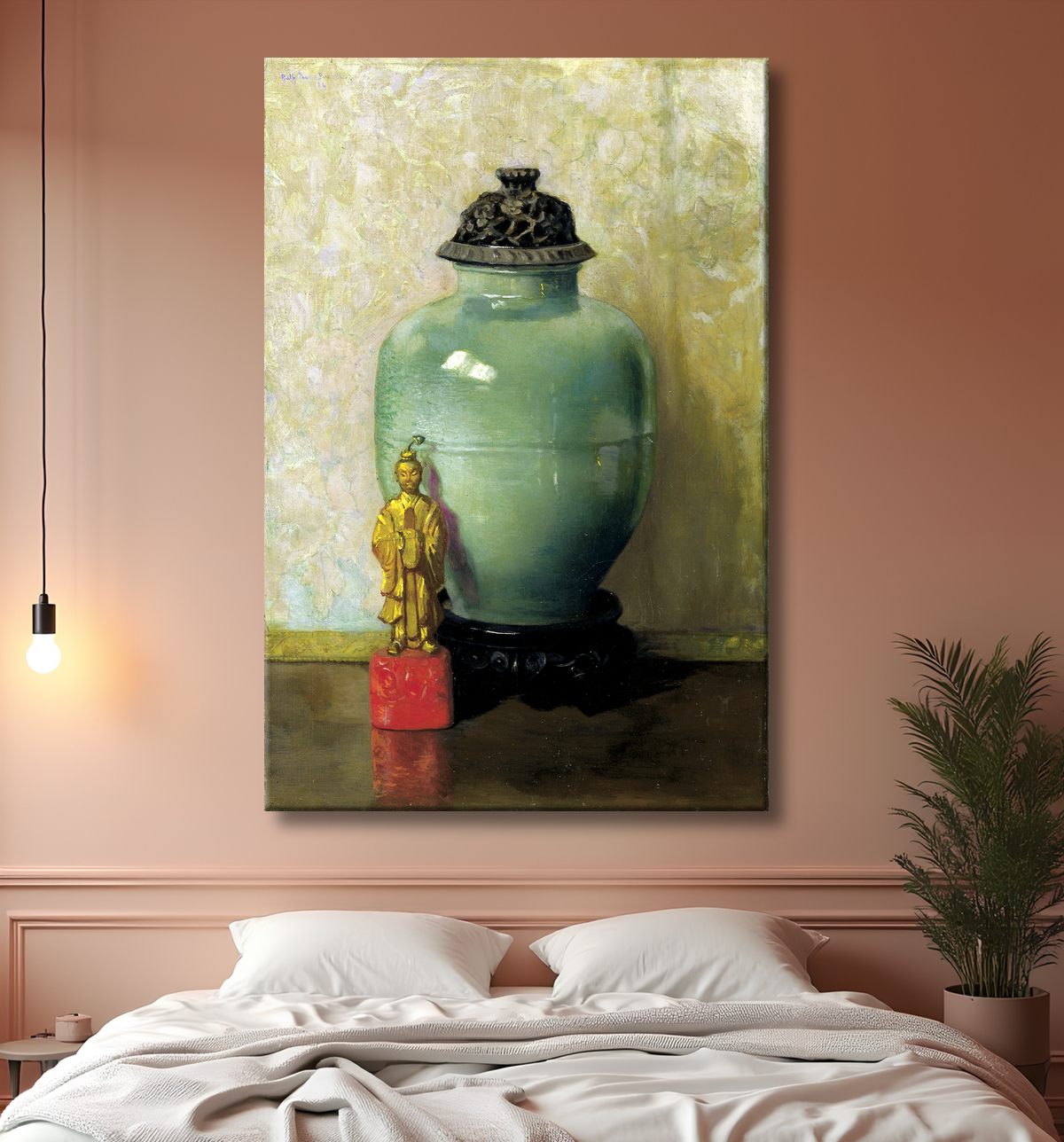 Reproduction Pot chinois vert de Ruth Payne Burgess, born Montpelier, VT 1865-died New York City 1934 avec decor