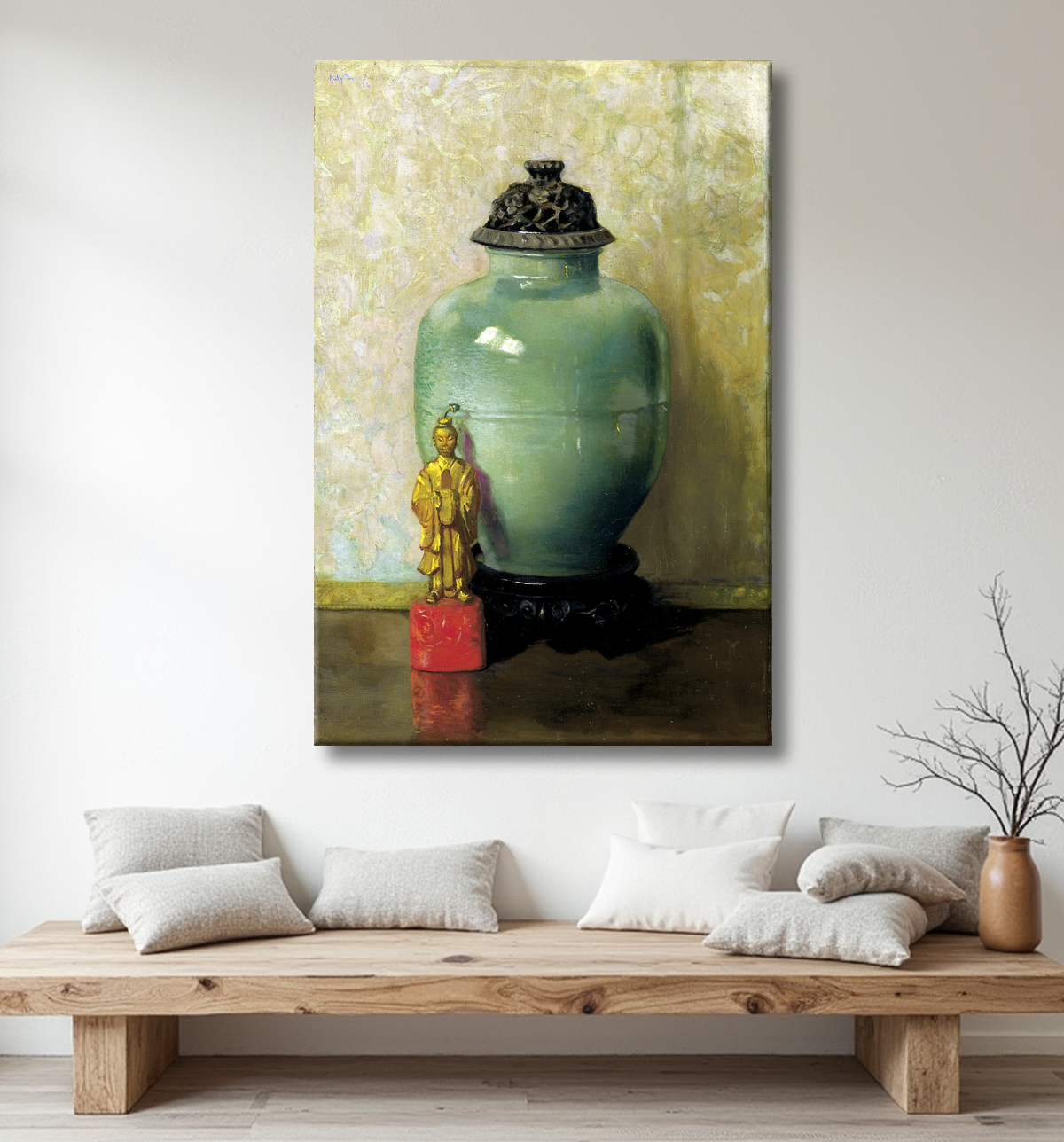 Reproduction Pot chinois vert de Ruth Payne Burgess, born Montpelier, VT 1865-died New York City 1934 avec decor