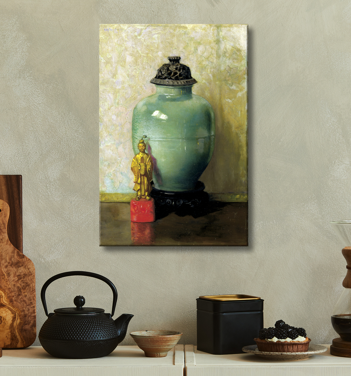 Reproduction Pot chinois vert de Ruth Payne Burgess, born Montpelier, VT 1865-died New York City 1934 avec decor